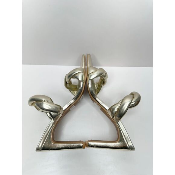 Open‎ Edit Sandals Womens Size 6.5 Gold Braided Double Strap Slip On Heels - Picture 5 of 8